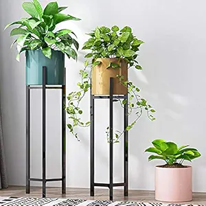 Weston Crafts Metal Plants Stand Set of 2 G I Pot Black Powder Coating Metal Planter Stand Indoor Outdoor- Multi Color