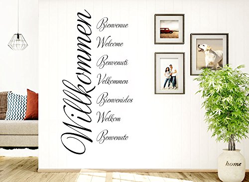 Grandora W3014 Wandtattoo Wort Willkommen in 8 Sprachen schwarz 58 x 117 cm - 3