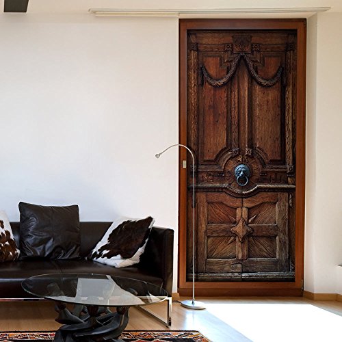 Türtapete XXL 90x210 cm ! Premium Vliesleinwand mit Samt Haptik! Fototapete Tapete Türpanel Türposter Tür Foto Bild Design Natur Holz braun d-A-0064-a-c