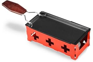 Lancoon - Mini set di griglia per raclette, antiaderente per formaggi, con manico pieghevole in legno, riscaldata da Candlelight