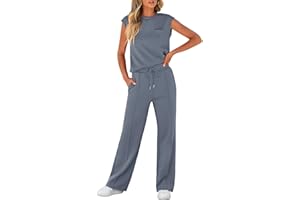 LLECDASEUI Women's Summer 2 Piece Outfits Casual Sleeveless Sweatsuits Matching Wide Leg Tracksuits Lounge Sets Fashion Clothes