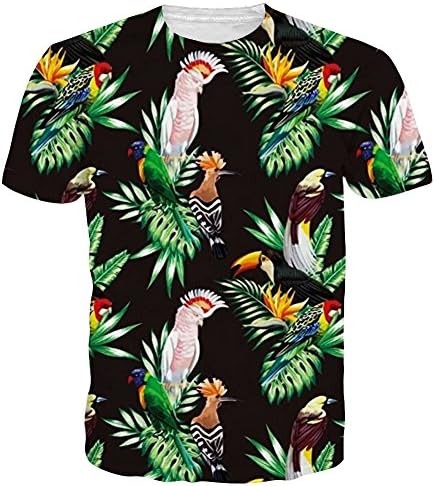 HWHColor 3d Printed Birds Graphic Tee Men Women Black T Shirt