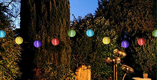 10 LED Solar Lampion Partylichterkette 3,95 m Bunt Innen und Außen Lichterkette
