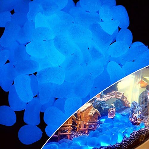 100pcs Glow in the Dark Rainbow Pebbles Garden Walkway Aquarium Tank (Sky Blue)