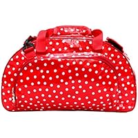 IKURI Weekender - Wasserdicht Badetasche Für Frauen Sporttasche Schwimmtasche Umhängetasche Kliniktasche Reisetasche aus Wachstuch Retrolook - Design Retro Lunares in Rot