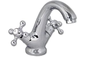 VETRINE IN RETE Vetrineinrete® Rubinetto per lavabo miscelatore regolabile doppio comando acqua calda e fredda per lavandino monoforo da bagno in ottone cromato 52344 P2