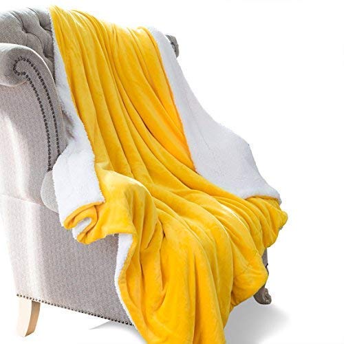 HoroM Super Soft Sherpa Blanket Fleece Blanket Microfiber Reversible 50"x60" Yellow Throw Blanket Al HoroM Super Soft Sherpa Blanket Fleece Blanket Microfiber Reversible 50"x60" Yellow Throw Blanket Al