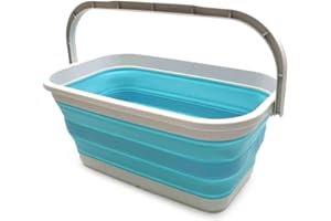 SAMMART 11,6 Litri Cestino rettangolare pieghevole, 11,6 l, con pratico secchio, colore: Blu elettrico, 1 pezzo.