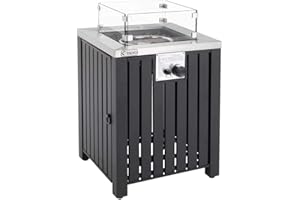 tepro Gasfeuerstelle Topeka quadratisch 50x50 cm – Gas-Tischkamin mit Edelstahl-Brenner (13 kW), Glasumrandung, Lavasteinen, Zündung, Abdeckhaube & Regler – Outdoor Feuerstelle für Terrasse & Garten