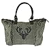 Produktbild Trendige große Design Handtasche in Grau/Grün mit aufgesticktem Hirschkopf Kunstfell HenkelTasche Dirndl-Tasche Perfekt für den Herbst/Winter