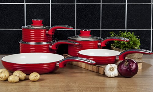 Swan Products Retro Pan Set, Red, Set of 5