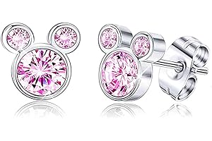 Kaguyo Boucles d'oreilles en argent sterling 925 avec améthyste bleu rose zircone mignonne souris boucles d'oreilles pour femmes filles enfants, cadeau d'anniversaire design mignon