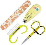 Cortauñas y limpia uñas Tweezerman - Kit de tijera acero inoxidable con punta redonda, lima de ositos, corta-uñas y limpia uñas para bebés - 1 pack