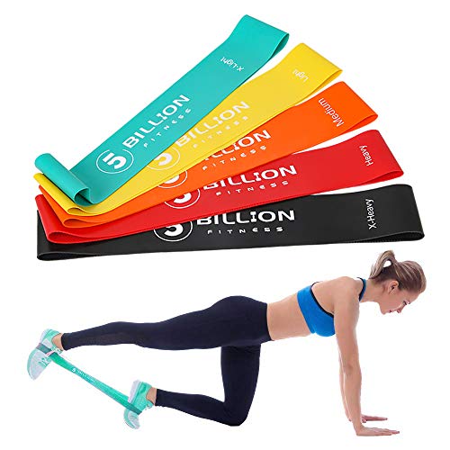 5BILLION Bande de Résistance Élastique en Latex Antidérapante pour Musculation,Yoga, Pilates, 5 Niveaux de Force (Lot de 5)
