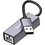 Amazon Basics USB 3.0 to RJ45 Ethernet LAN Adapter, Up to 10/100/1000 Mbps for Windows (11/10), Mac OS (10.9 & Later Versions