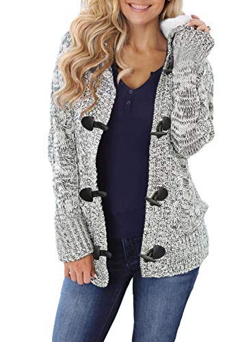 Dokotoo Femme Casual Manteau Chaud Hiver Veste à  Capuche Gilet Chandail Cardigan en Tricots, B-gris, M(EU40-42)