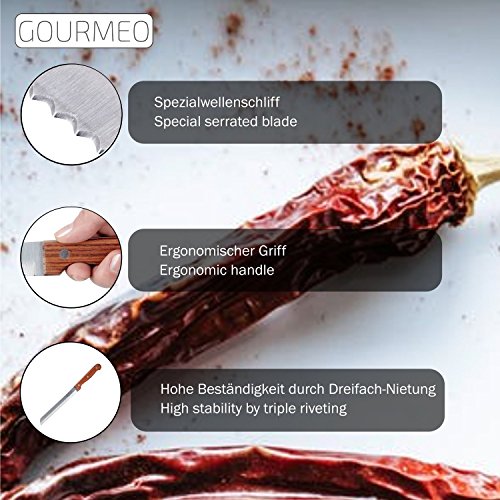GOURMEO Premium Brotmesser mit Holzgriff und Spezialwellenschliff | 2 Jahre Zufriedenheitsgarantie | Brotsäge, Konditorsäge, Küchenmesser, scharf, Echt-Holz Griff vernietet - 2