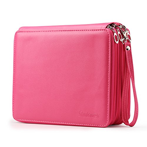 Shulaner 168 ranura la caja de lápiz - bolso de la pluma de la cremallera de la capacidad grande del cuero de la PU caja de lápiz de colores lápiz 168 Insertar estuches Rosa roja