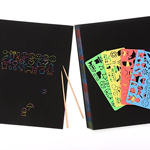 BBTO 20 Blätter 21 x 28 cm Scratch Paper Scratch Boards Schwarz Beschichtet Kunst Doodle Pad Malerei Papier mit 2 Stück Holzstylus und 4 Stück Malerei Lineale - 6