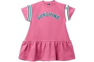 Street Monkey Vestido de niña Casual Color Rosa con diseño Sunshine, Detalles en Las Mangas