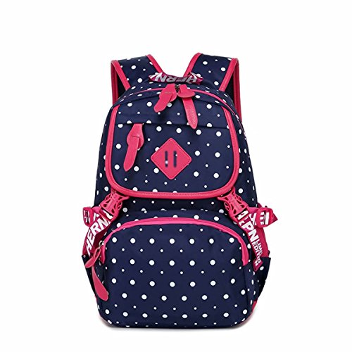 Preisvergleich Produktbild Mode Schulranzen, Jungen und Mädchen Schulrucksack, Damen Segeltuch Rucksack, Teenager' Schulranzen, Reise Casual Bag, Outdoor Freizeit Daypacks mit schicke Spitze und weißer Punkt (Schwarz)