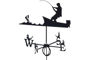 Hidyliu Weathervane Stainless Steel Weather Vane Mount Yard Roof Decoration Metal Fisherman Ornament Black Retro Professional Measuring Tools for Farm Scene Garden Gifts 50 * 35 CM