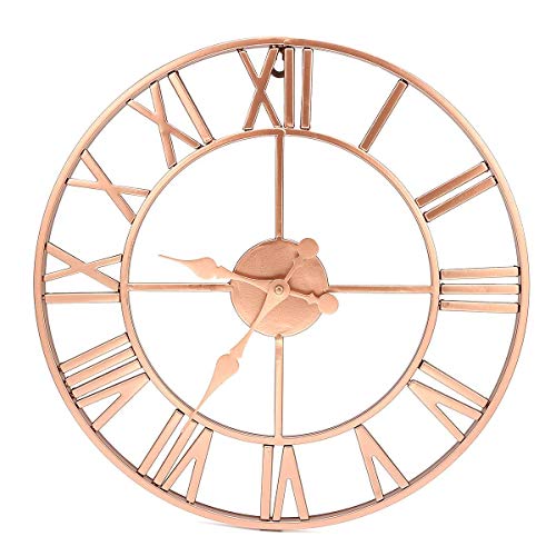 LIUXIAOJIE Metal Rose Gold & Copper Roman Openwork Orologio da Parete Silenzioso Home Decor Soggiorno Design Semplice 40cm