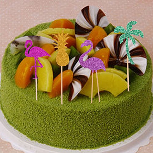 OUNONA 12 Stück Hawaii Cake Toppers Flamingo Ananas Deko Picker - 5