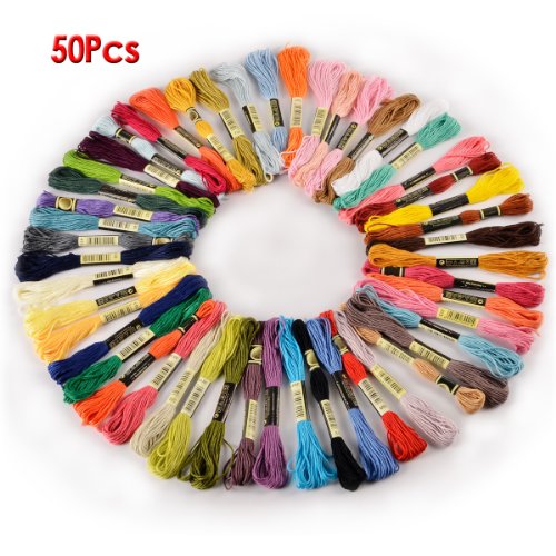 SODIAL(R) 50 Docken Sticktwist Stickgarn 8m 6-f?dig Multicolor farblich bunt