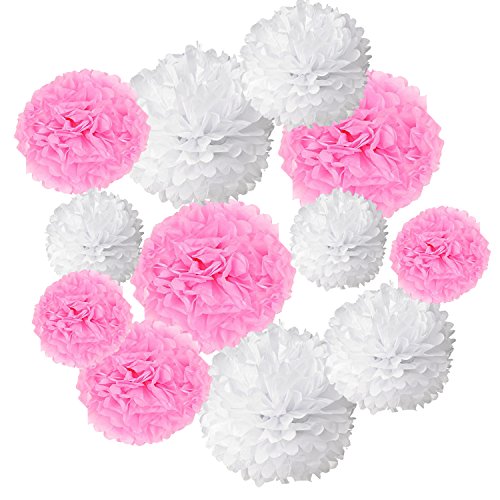 Happy Birthday Girlande Set, Wartoon Habby Birthday Alles Gute Zum Dekoration Deko Geburtstag Girlande Quasten Girlande Geburtstag und Pompoms Quaste für Geburtstag Dekoration(Rosa und Weiß) - 3