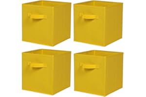 BonChoice Foldable Storage Cubes Boxes with Handle Pack of 4 for Home Organization, Fabric Wardrobe Storage Box Organizer Basket Bins for Clothes Bedding Toys Towels, Collapsible & Durable Yellow