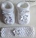 Baby Girls White Flower Christening Socks Booties & Crochet Heaband - In Gift Bag- 0-3 Months