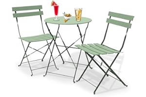 Shally Dogan Set 3 Pezzi da Giardino Pieghevole Modello Parigi, Tavolo con 2 Sedie in Acciaio, Mobili Salvaspazio per Bistrot, Balcone, Patio, Terrazza, Esterno, Bar Doppio (Verde)
