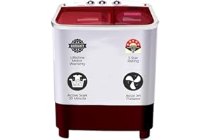 Power Guard 6.5 kg 5 Star Semi-Automatic Top Loading Washing Machine Appliance (PG65WM-BG-OP, Burgundy, Powerful Motor,Effect