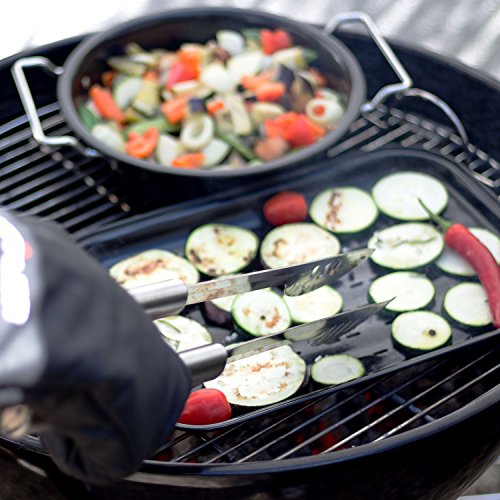 Rustler Grillschale rechteckig aus Karbonstahl mit Antihaftbeschichtung | Grillpfanne für Gemüse, Fisch und Meeresfrüchte geeignet | 34,7 x 24,5 x 2,2 cm | Grillkorb in schwarz - 7