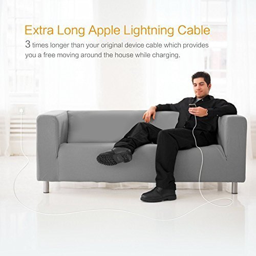 [Apple MFi Zertifiziert] Kinps 10ft / 3m extralanges 8-poliges USB-Kabel mit Lightning Stecker für Apple iPhone 5 / 5s / 5c / 6/6 Plus, iPod 7, iPad Mini / Mini 2 / Mini 3, iPad Air / iPad Air 2（Weiß） - 6