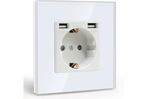 BSEED Enchufe de pared con 2 Puertos USB(Max 2.1A),Blanco Schuko Enchufe Simple,toma de corriente con 2 x cargadores USB adecuado para Smartphone MP3 Tablet,para Cocina, Dormitorio