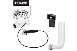 AQUADE 72118 Siebkorbventil 114mm Siebkorbeinsatz mit Drehbetätigung und Überlauf Korbventil Stößelventil für Küchenspüle Spüle Fba product, Kunststoff