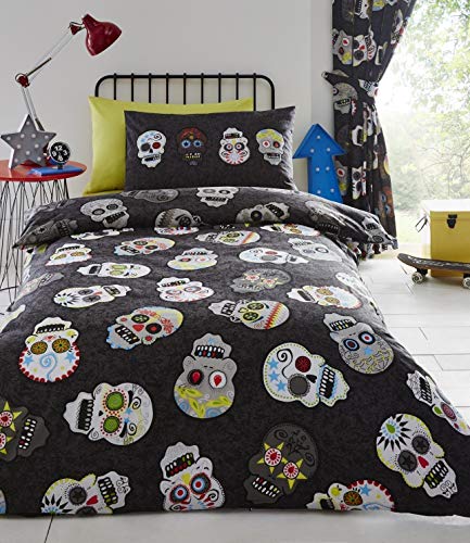 Homespace Direct Funda de edredón, diseño de Calaveras de azúcar, para Cama de Matrimonio