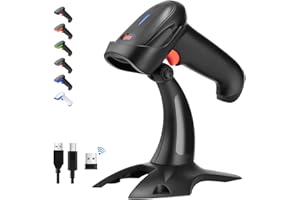 Tera Pro 2D Wireless Barcode Scanner, Bluetooth QR Code Reader with Stand, 2200mAh Fast and Precise Scanning, HW0002, Black