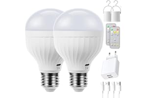 VENMON NATURALMENTE [2-pack] Bombillas recargables usb con mando E26/E27, bombillas inalámbricas sin punto de luz, bombilla sin electricidad, bombilla usb recargable, bombilla inalámbrica sin electricidad, Bombilla led