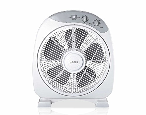 HAEGER Home Wind - Ventilador Boxfan, 3 velocidades, aspas 30,5cm de diamétro, ajustable verticalmente temporizador con 60 minutos, multidireccional, 40W