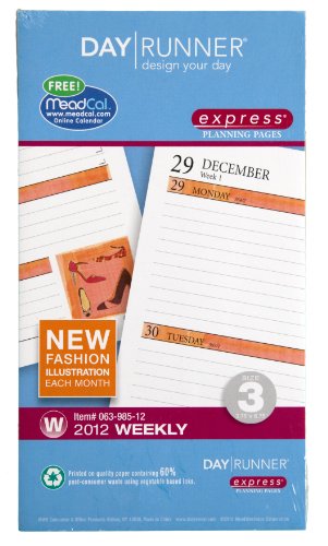 Day Runner Express Inspired! Recycled Weekly Planning Pages, 3 x 6 Inches, 2012 (063-985 )