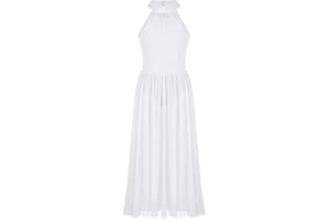 inlzdz Kids Girls Junior Turtle-Neck Cutout Back Mesh Long Dress for Lyrical/Praise/Modern Dance Performance Costume