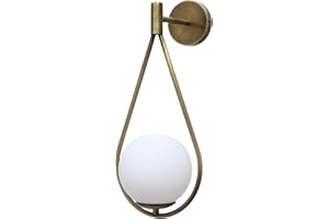 bamyum Applique Murale Intérieure et Exterieur, Luminaire Chambre, Élégante Boule de Verre Blanc avec Support en Metal Doré, Cuisine, Salle de Bain, Couloir, Lampe Murale E14 en Metal