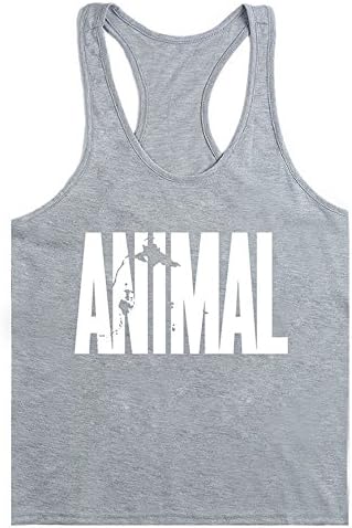 WAYLONGPLUS Mens Animal Letter Print Fitness Gym Stringer Tank Tops for Bodybuilding Muscle Workout (Grey-WH,M)