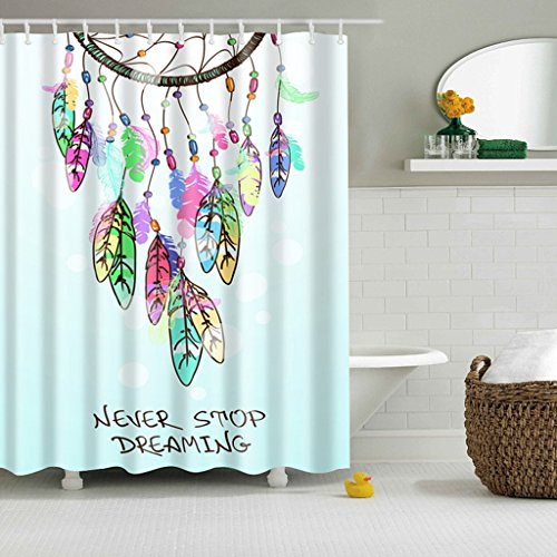Duschvorhang Schiere Wasserabweisende Platte Badezimmer Dekor W / Haken – Feder Windchime, 180x180cm - 2