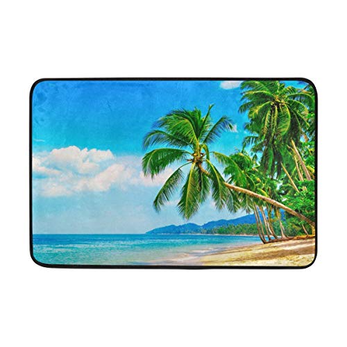 Risating Sea Beach Palm Tree Doormat Entrance Mat Floor Mat Indoor Outdoor Bathroom Mat Non-Slip 15.7" X 23.5"