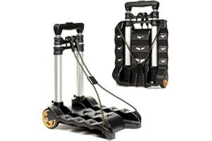 Y-NUT Diable pliable, diable utilitaire robuste de 64,4 kg avec roues et 2 cordes élastiques pour bagages, voyage, voiture, shopping, déménagement et bureau