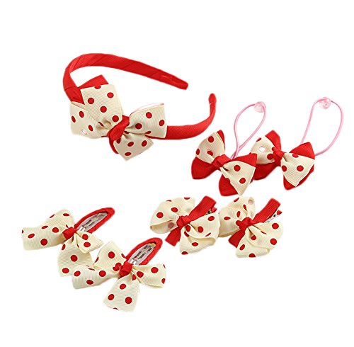 chytaii Kit Accessori di capelli Parrucchiere per bambini elastici per capelli serra testa fascia per capelli Barrettes coccodrilli Pinze per Capelli con decorazione papillon a pois 7pcs